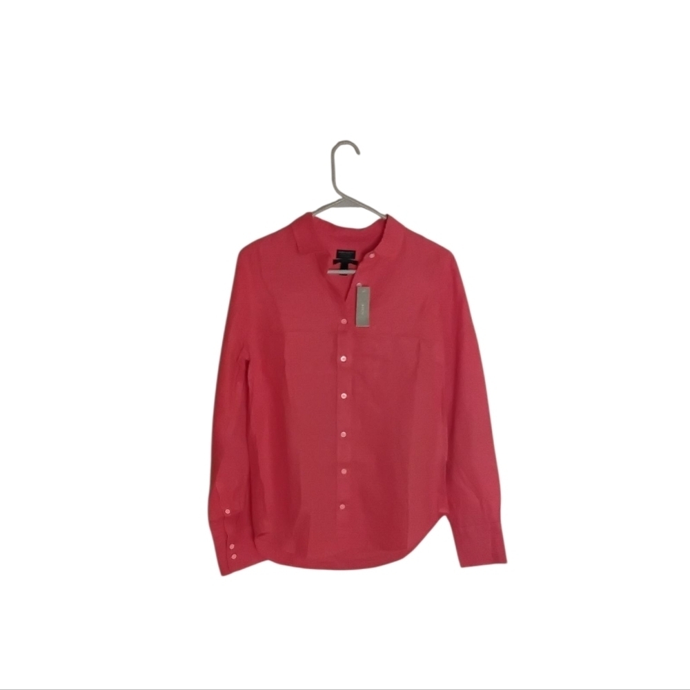 J. Crew Baird McNutt Women's 6 Coral Button-up Irish Linen Long Sleeve Blouse